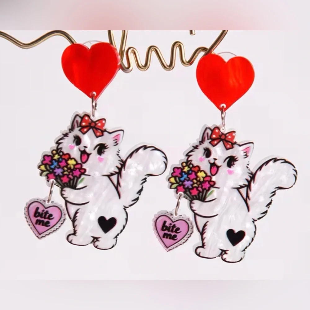 BITE ME BABY 💘 Acrylic Sassy Kitty Cat Statement Earrings - Picture 7 of 10